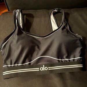 ALO Yoga Black Sports Bra with White Trim